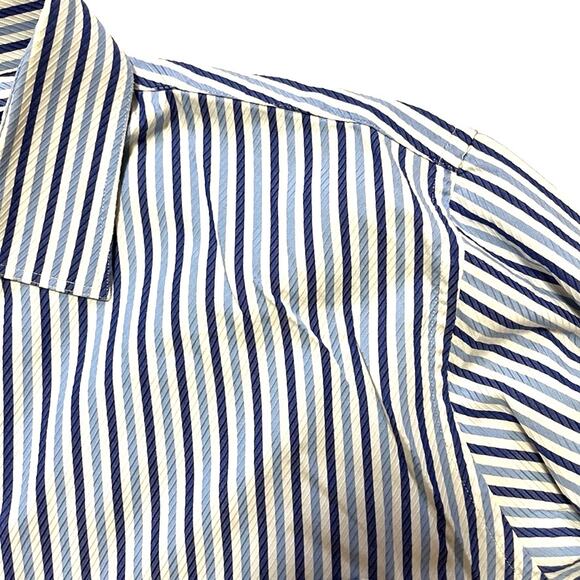 J. MCLAUGHLIN Superfine 2-ply Italian fabric Striped Button Front Shirt SZ XL - Picture 3 of 8